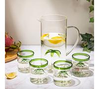 The Wine Savant Palm Tree Pitcher & 4 Glasses Set Decanter with 4 Glasses 9oz by - Elegant Glass Set, Great for Water Iced Tea, Sangria, Lemonade, and More! 1300ml 9 H