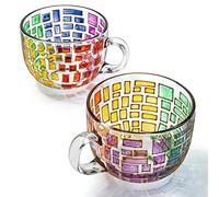 The Wine Savant Renaissance Stained Glass Windows Mugs, Artisanal Hand Painted Set of 2 - Gift Idea for Her, Him, Birthday, Mom, Housewarming - Art Deco Coffee and Tea Set 3.5" H X 4" W (Mugs)