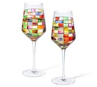 The Wine Savant Renaissance Stained Wine Glasses Set of 2 Festive Colorful Coffee Cups, Multicolored, Home Bar Gift, Colored Drinkware, Rainbow Glassware (Stemmed)