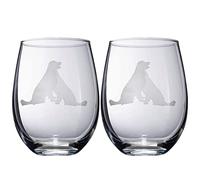 The Wine Savant Set of 2 Golden Retriever Dog Stemless Wine Glasses Yellow or Golden Retriever Lover Him & Her - Dogs Silhouette - Glass Gifts Etched Tumblers for Anniversary, Home Bar Gifts