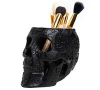 The Wine Savant Skull Makeup Brush Holder and Pen Holder Extra Large, Strong Resin Extra Large Halloween, Black Skull Brush Holder