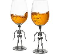 The Wine Savant Stemmed Skeleton Wine Glass Set of 2, 12oz, Silver, Borosilicate Glass, Dishwasher Safe, Perfect for Themed Parties, Halloween