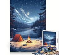 The Winter Campsite Night Teenagers 1000 Piece Jigsaw Puzzle Memory Gain Light Relax Design Assembly Wall Art Decor (38x26cm)