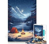The Winter Campsite Night Teenagers 1000 Piece Jigsaw Puzzle Memory Gain Light Relax Design Assembly Wall Art Decor (38x26cm)