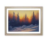 The Winter Forest Sunset Framed Print | A4 Oak Framed Wall Art | Ready to Hang | Modern Landscape Picture | Living Room Bedroom Lounge Office