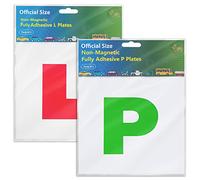 The Wise Traveller Adhesive L & P Plates- Stick on l plates for car UK. Pack of 2 Learner Plates for the front and rear of the vehicle. supplied with a Pack of 2 p plates stickers self adhesive