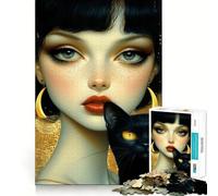 The Witch And Black Cat Jigsaw Puzzles for Teenagers 1000 Brain Workout Toy Simple Fun Image Assembly Cherished Gift (38x26cm)