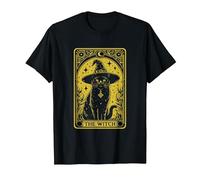 The Witch Cat Halloween Mystic Vintage Gothic Tarot Card T-Shirt, Men, Black, Large