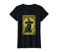 The Witch Cat Halloween Mystic Vintage Gothic Tarot Card T-Shirt, Women, Black, Medium