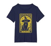 The Witch Cat Halloween Mystic Vintage Gothic Tarot Card T-Shirt, Women's Plus, Navy Blue, 1X