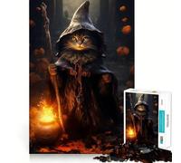 The Witch Cat Jigsaw Puzzles for Adults 1000 Piece Memory Boost Cozy Time Pattern Assembly Santa Wish List (38x52cm)