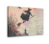 The Witch Flies on A Broomstick Canvas Poster Wall Art Decor Print Picture Paintings for Living Room Bedroom Decoration 16x24inch(40x60cm)