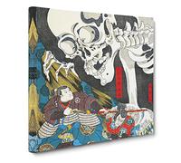 The Witch & the Skeleton by Utagawa Kuniyoshi Canvas Print | Gallery Wrapped 30mm Frame Wall Art | 20x20 inches | Ready to Hang | Asian Horror Picture | Living Room Bedroom Lounge Office