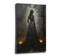 The Witch Twilight Dark Forest Vintage Gothic Wall Art Print Dark Academia Witchy Halloween Poster Gift Halloween Decor 16x24in-Framed