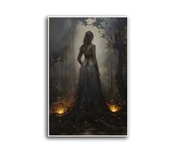 The Witch Twilight Dark Forest Vintage Gothic Wall Art Print Dark Academia Witchy Halloween Poster Gift Halloween Decor 12x18in-Unframed