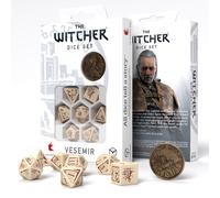 The Witcher Vesemir Dice Set 7 Dice + Coin Q-Workshop RPG Beige Brown