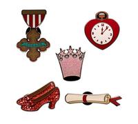 The Wizard of Oz Icons 5 Pin Set - Ruby Slippers, Heart Clock, Medal