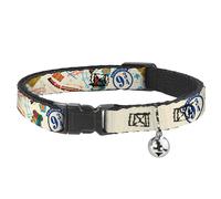 The Wizarding World of Harry Potter Cat Collar, Breakaway Collar with Bell, Harry Potter Hogwarts Express Icons Collage Beige Multi Color, 8.5 to 12 Inches 0.5 Inch Wide