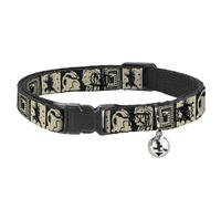 The Wizarding World of Harry Potter Cat Collar, Breakaway Collar with Bell, Harry Potter Hogwarts House Patch Blocks Tan Black, 8.5 to 12 Inches 0.5 Inch Wide