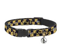 The Wizarding World of Harry Potter Cat Collar, Breakaway Collar with Bell, Harry Potter Hufflepuff Icons Checker Yellow Navy, 8.5 to 12 Inches 0.5 Inch Wide