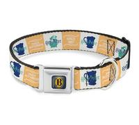 The Wizarding World of Harry Potter Pet Collar, Dog Collar Metal Seatbelt Buckle, Harry Potter Finest Butterbeer Since 1867 Icons White Blues, 15 to 24 Inches 1.0 Inch Wide