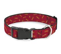 The Wizarding World of Harry Potter Pet Collar, Dog Collar Plastic Buckle, Harry Potter Butterbeer Logo and Insect Icon Red Yellow, 8.5 to 12 Inches 0.5 Inch Wide