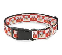 The Wizarding World of Harry Potter Pet Collar, Dog Collar Plastic Buckle, Harry Potter Finest Butterbeer Logo and Mug Checker Red White, 11 to 16.5 Inches 1.0 Inch Wide