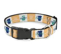 The Wizarding World of Harry Potter Pet Collar, Dog Collar Plastic Buckle, Harry Potter Finest Butterbeer Since 1867 Icons White Blues, 9.5 to 14.5 Inches 0.5 Inch Wide