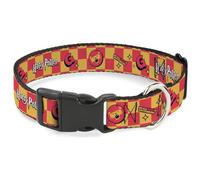 The Wizarding World of Harry Potter Pet Collar, Dog Collar Plastic Buckle, Harry Potter Gryffindor Icons Checker Yellow Red, 13 to 17 Inches 1.5 Inch Wide