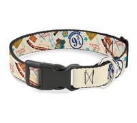 The Wizarding World of Harry Potter Pet Collar, Dog Collar Plastic Buckle, Harry Potter Hogwarts Express Icons Collage Beige Multi Color, 15 to 24 Inches 1.0 Inch Wide