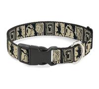 The Wizarding World of Harry Potter Pet Collar, Dog Collar Plastic Buckle, Harry Potter Hogwarts House Patch Blocks Tan Black, 20 to 31 Inches 1.5 Inch Wide