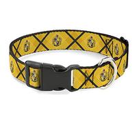 The Wizarding World of Harry Potter Pet Collar, Dog Collar Plastic Buckle, Harry Potter Hufflepuff Crest Plaid Yellows Gray, 15 to 24 Inches 1.0 Inch Wide