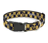 The Wizarding World of Harry Potter Pet Collar, Dog Collar Plastic Buckle, Harry Potter Hufflepuff Icons Checker Yellow Navy, 7 to 8.5 Inches 0.5 Inch Wide