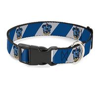 The Wizarding World of Harry Potter Pet Collar, Dog Collar Plastic Buckle, Ravenclaw Crest Diagonal Stripe Gray Blue, 11 to 16.5 Inches 1.0 Inch Wide