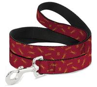 The Wizarding World of Harry Potter Pet Leash, Dog Leash, Harry Potter Butterbeer Logo and Insect Icon Red Yellow, 4 Feet Long 1.5 Inch Wide
