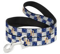The Wizarding World of Harry Potter Pet Leash, Dog Leash, Harry Potter Butterbeer Logo Checker White Blue Yellow, 4 Feet Long 1.0 Inch Wide