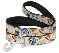 The Wizarding World of Harry Potter Pet Leash, Dog Leash, Harry Potter Hogwarts Express Icons Collage Beige Multi Color, 6 Feet Long 0.5 Inch Wide