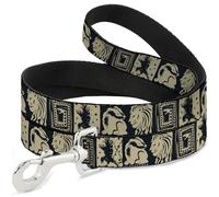 The Wizarding World of Harry Potter Pet Leash, Dog Leash, Harry Potter Hogwarts House Patch Blocks Tan Black, 4 Feet Long 1.5 Inch Wide