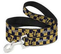 The Wizarding World of Harry Potter Pet Leash, Dog Leash, Harry Potter Hufflepuff Icons Checker Yellow Navy, 4 Feet Long 0.5 Inch Wide