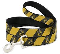 Buckle-Down Dog Leash Hufflepuff Crest Diagonal Stripe Charcoal Gray/Yellow 4 Feet Long 0.5 Inch Wide