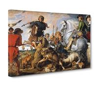The Wolf And The Fox By Peter Paul Rubens Canvas Print | Gallery Wrapped 30mm Frame Wall Art | 30x20 inches | Ready to Hang | Classic Animals Picture | Living Room Bedroom Lounge Office