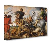 The Wolf And The Fox By Peter Paul Rubens Canvas Print | Gallery Wrapped 30mm Frame Wall Art | 30x20 inches | Ready to Hang | Classic Animals Picture | Living Room Bedroom Lounge Office