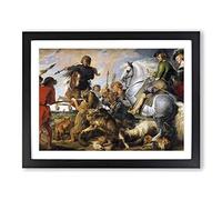 The Wolf And The Fox By Peter Paul Rubens Classic Painting Framed Print | A4 Black Framed Wall Art | Ready to Hang | Classic Animal Picture | Living Room Bedroom Lounge Office