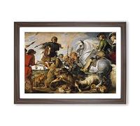 The Wolf and The Fox by Peter Paul Rubens Framed Print | A2 Walnut Framed Wall Art | Ready to Hang | Modern Animal Picture | Living Room Bedroom Lounge Office