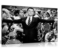 The Wolf of Wall Street Canvas Wall Art, Framed Black and White 12x8in | Leonardo DiCaprio Movie Poster, Ready to Hang on Pine Frame, Gift for Film Fans, Living Room Bedroom Home Cinema Decor