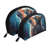 The Wolf Under The Moon Printed Makeup Bags 2-Piece Portable Shell Travel Toiletry Bag