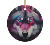 The wolf with blue eyes Printed Double-Sided Christmas Ceramic Ornaments-Home, Unique Souvenir and Tree Pendants