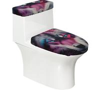 The Wolf with Blue Eyes Soft 2Pcs Toilet Lid - Tank Covers, Elastic Reusable for U/O Shape Toilets, Bathroom Decor