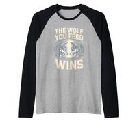 The Wolf You Feed Wins Wolves Pack Raglan Baseball Tee