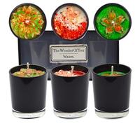 The Wonder of You Waxes - Set of 3 x 90g Flower Top Candle Jars - Festive Christmas Scented Collection with Candy Cane, Christmas Spice, and Winter Berries for Home Decor, Holiday Gifts